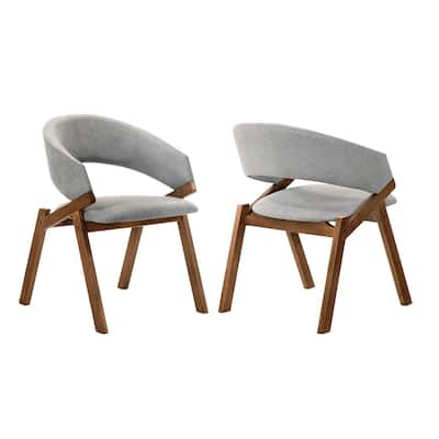 Dining Chairs Set of 2 with Gray Fabric Upholstery and Walnut Legs, Comfortable Side Chairs - 22