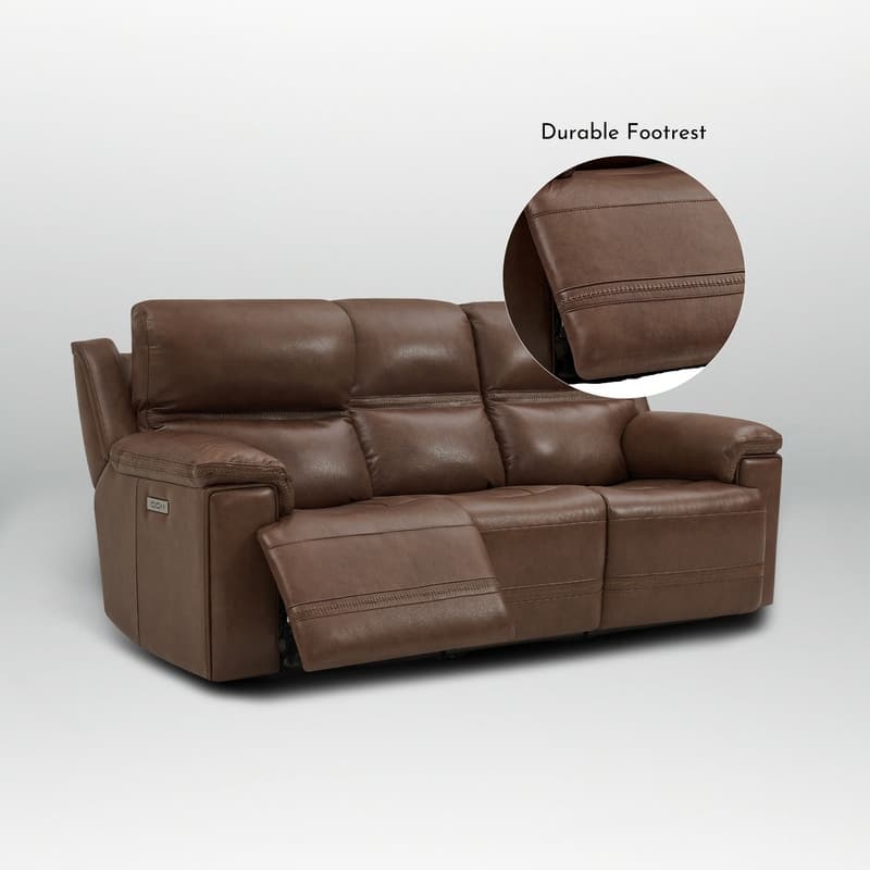 Genuine Leather Dual Power Sofa with Zero Gravity, Adjustable Headrest, Footrest, USB/Type-C & Cross-stitching Detail