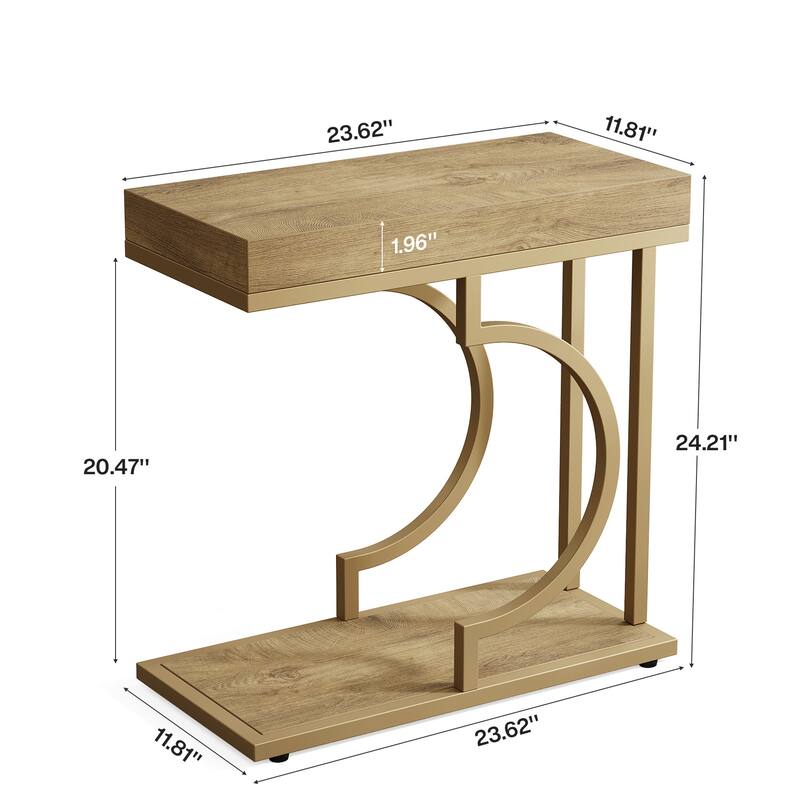 2 Tiers C Shaped Narrow End Chairside Table for Living Room