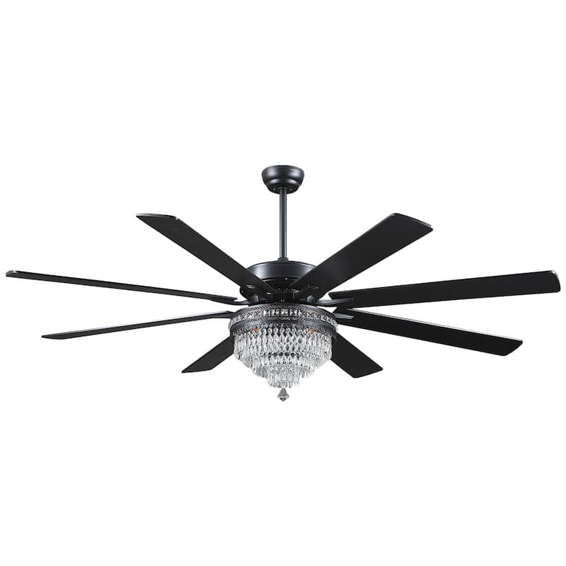 52" or 62" Crystal Ceiling Fan Chandelier with Lights,Remote Control, Timer,Reversible Motor