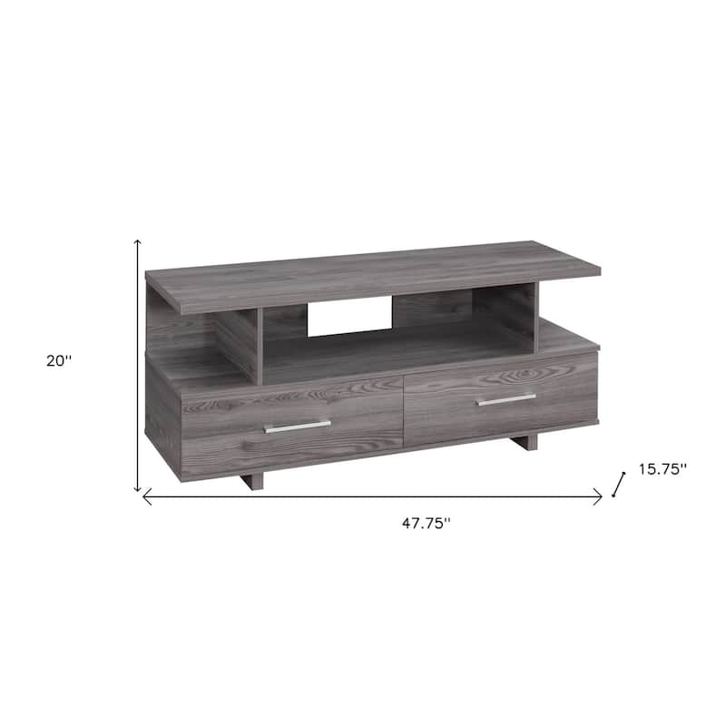 48 Inch Grey Wooden Entertainment Center with Open Storage Shelves and Two Drawers for Living Room - 47.75”L x 15.75”W x 20”H