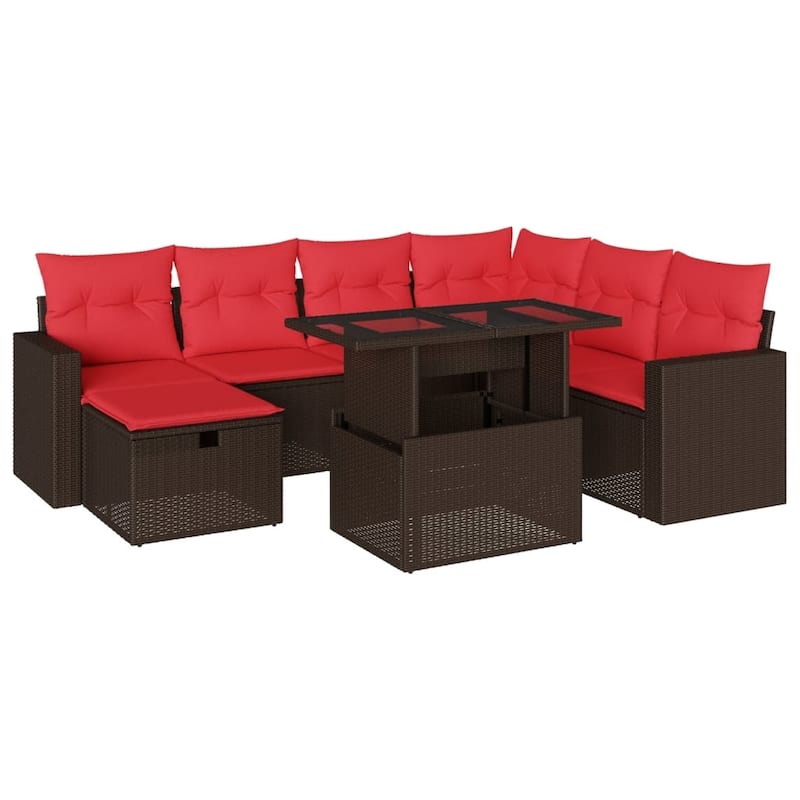 vidaXL Patio Sofa Set with Cushions and Table Outdoor Garden 8 Piece Poly Rattan - 24.4" x 24.4" x 27.2"