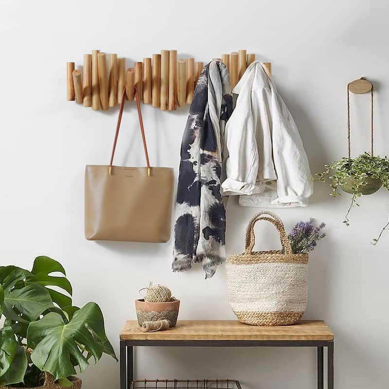 Natural Pine Wood Log Peg Wall-Mounted Coat Rack - 8.27" H x 28.27" W x 5" D