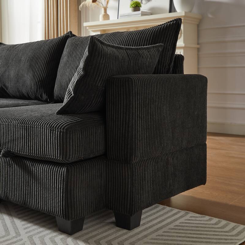 113.5" Corduroy U-Shaped Sectional Sofa with Storage Ottoman, 6-Seat Modular Design and Convertible Chaise