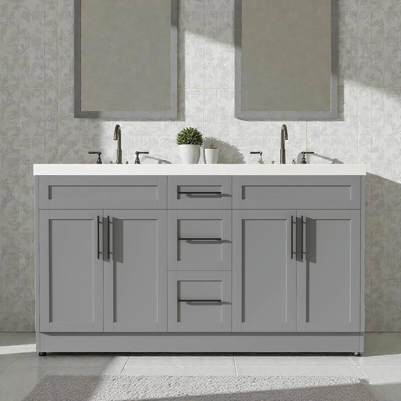 59.3" Double Sink Bathroom Vanity with SMC Top, MDF Cabinet with Solid Wood Frame & Soft-Close Doors