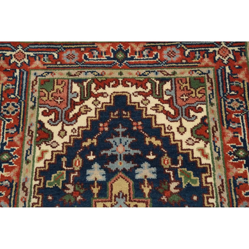 Hand Knotted Oriental 100% Wool Carpet Traditional Medallion Navy Blue & Blues Heriz (serapi) Area Rug - 5' 0'' X 3' 0''