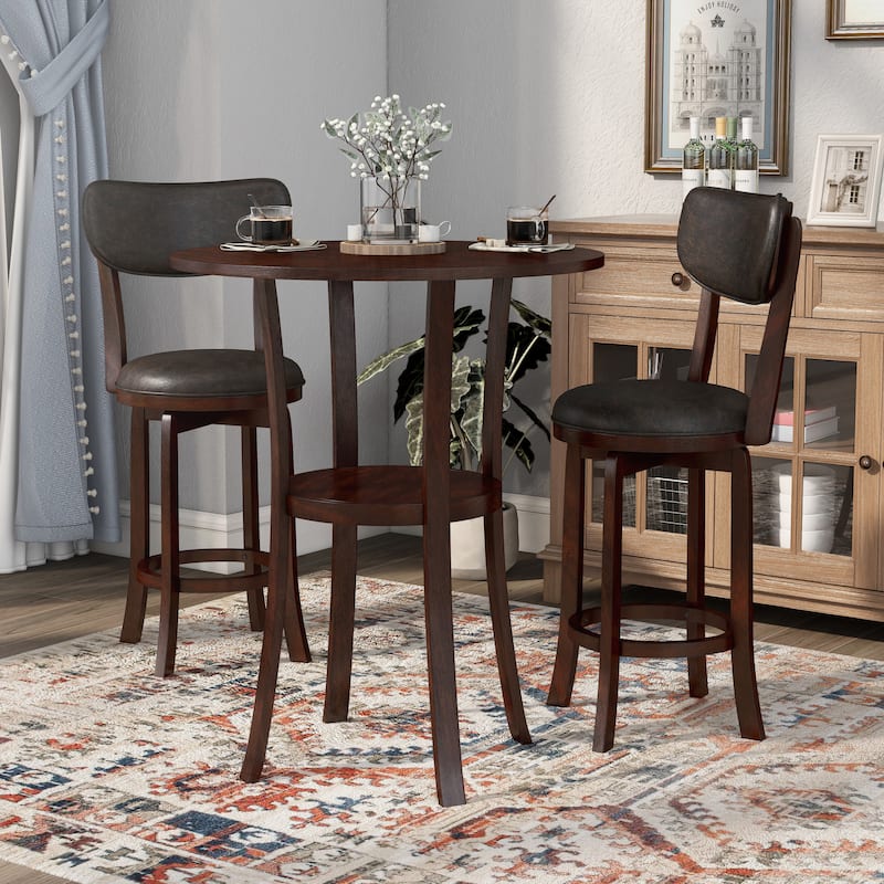 Irvi Traditional Rubberwood 3-Piece Barstool Counter Height Dining Set by Furniture of America - Expresso Cherry
