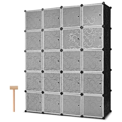 Costway DIY 20 Cube Portable Closet Storage Organizer Clothes Wardrobe - Grey - 57''x18''x70'' (L x W x H)