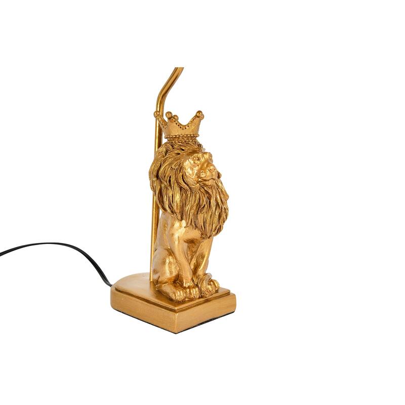Resin Lion Table Lamp with Linen Shade