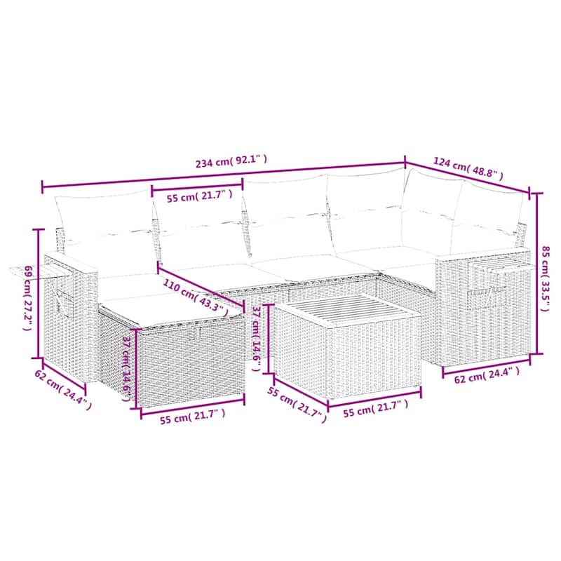 vidaXL Patio Sofa Set with Cushions Outdoor Conversation Furniture Poly Rattan