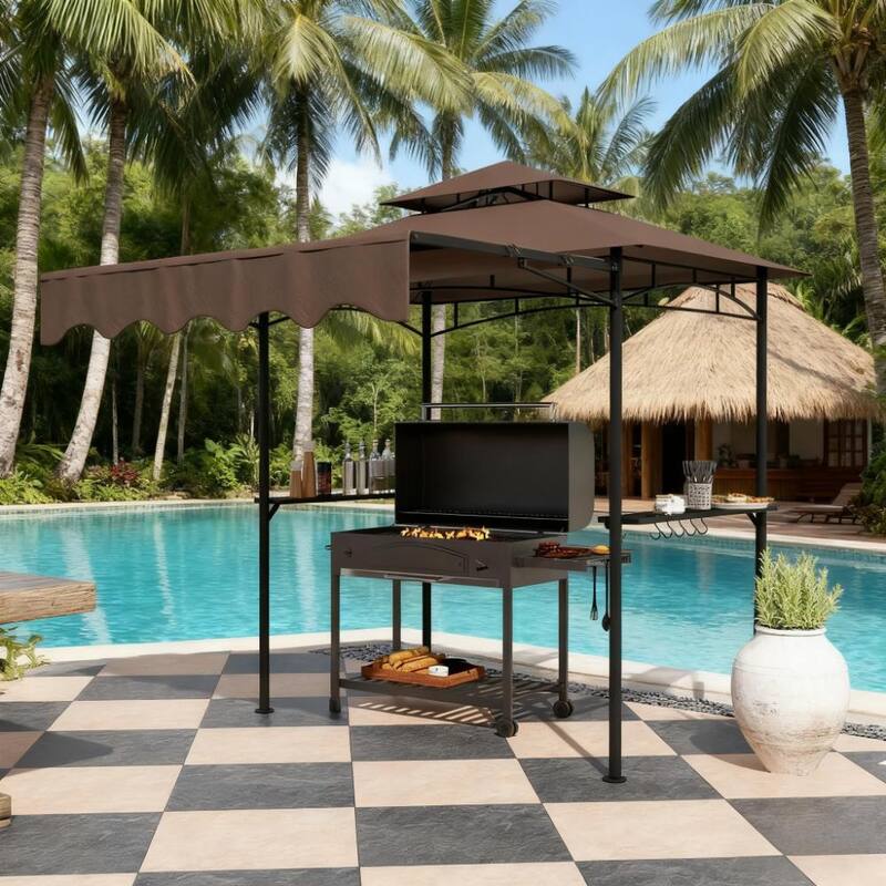 GDFStudio - Harrison Functional Outdoor Grill Gazebo Shelter with Adjustable Awning and Utility Design