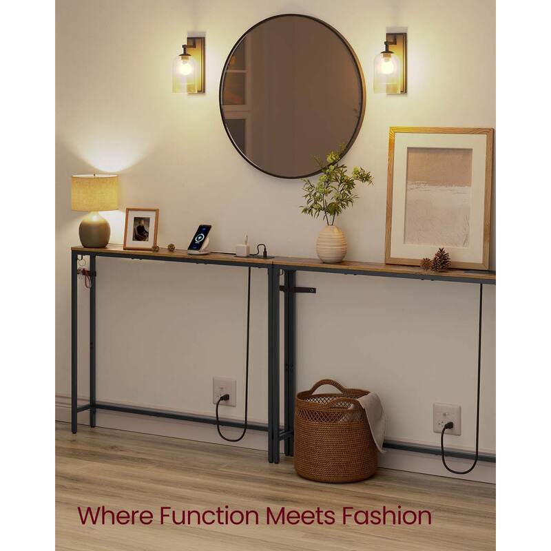 Set of 2 Narrow Sofa Console Table with USB Ports and Outlets for Hallway or Entryway - 5.9"W x 39.4"L x 31.5"H