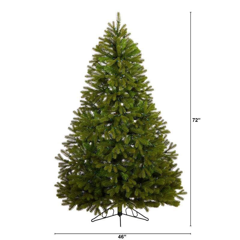 6ft. Spruce Flat Back Artificial Christmas Tree with 350 Warm White Multifunction Lights & 642 Branches- Space-Saving X-Mas Tree