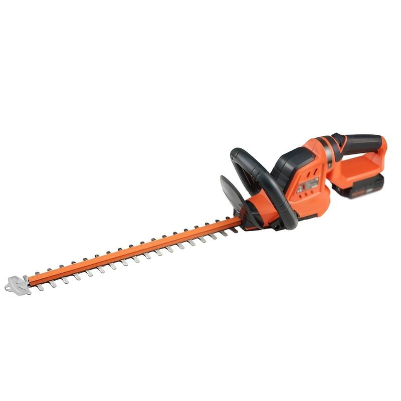 Orange Steel Cordless Hedge Trimmer, 20.5" Blade, Rotating Head - 35.43±0.4 x 8.27±0.4 x 7.48±0.2 inch