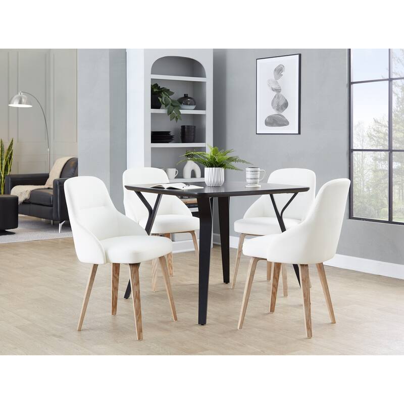 York Upholstered Contemporary Chair in Whitewashed Wood - Set of 2 - White