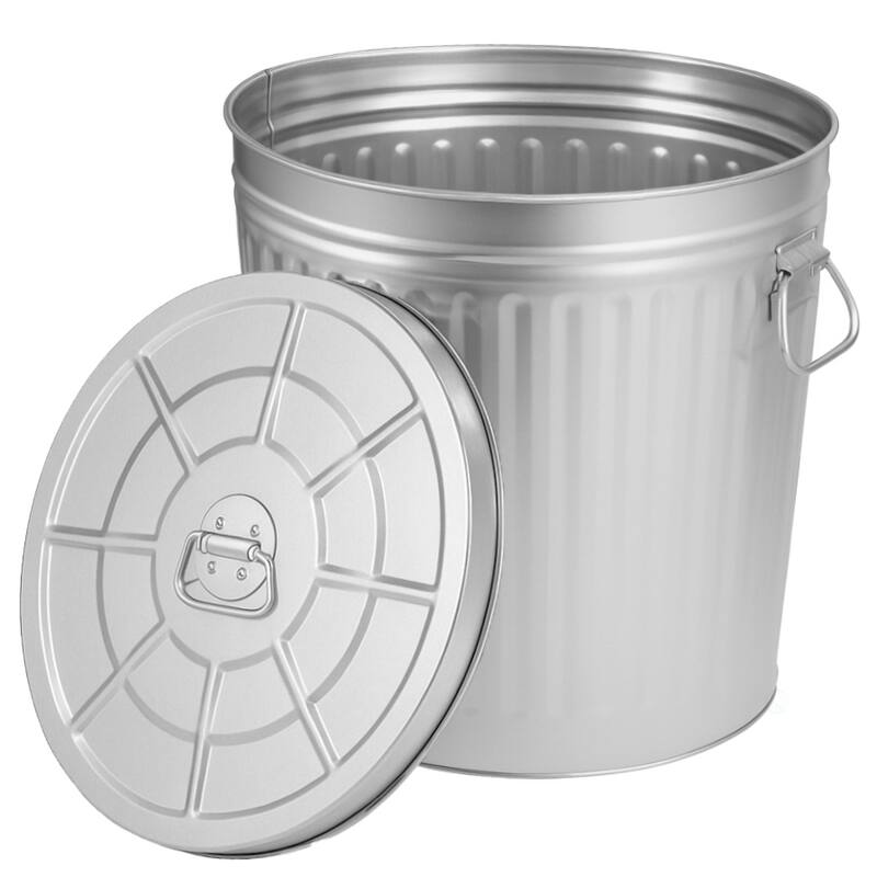 Round Galvanized Steel, Trash Can with Lid - Durable Metal Bucket for Backyard, Lawn, Garden and Yard Use - 9 Gallons
