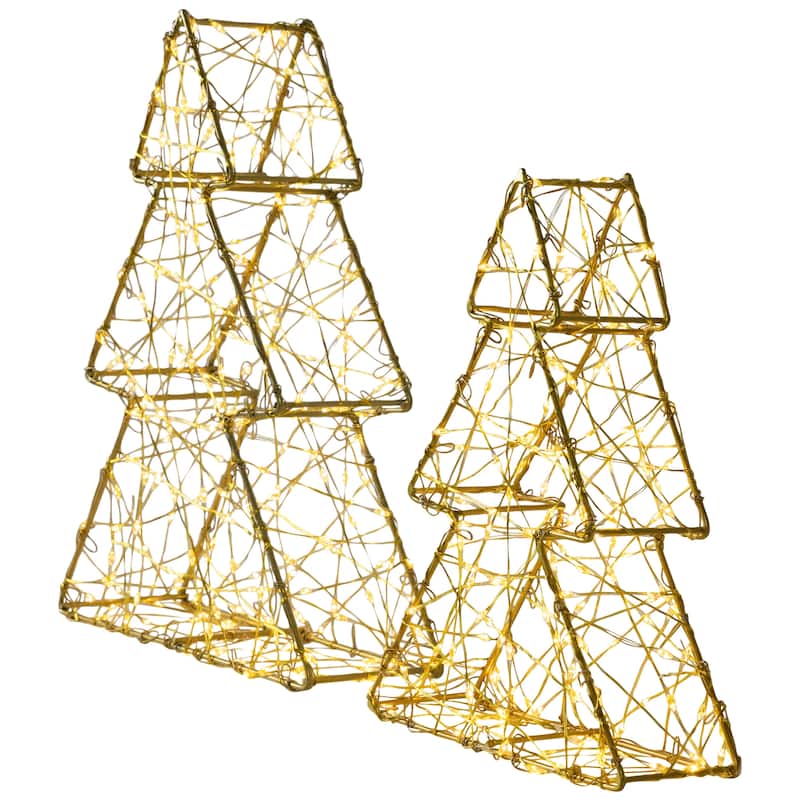 LED Lighted Wire Christmas Tree Decorations - 14" - Gold - Set of 2