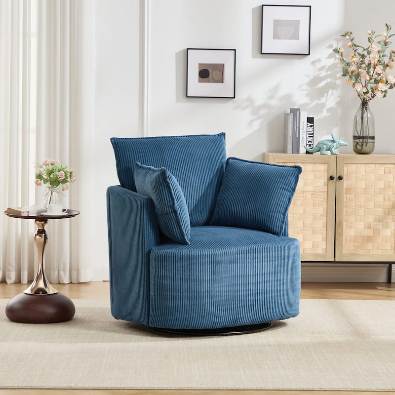 GDFStudio - Thaddeus Swivel Chair in Solid Wood Frame with 360° Metal Base. - Blue.