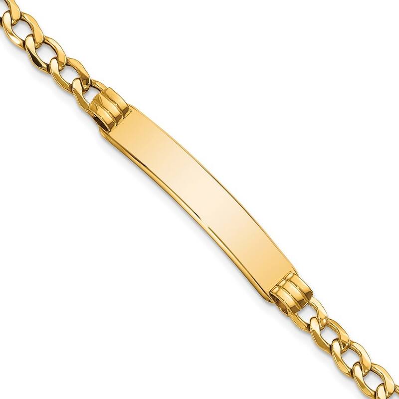 Curata 7.3mm 10k Yellow Gold Engravable Semi solid Curb Link ID Bracelet
