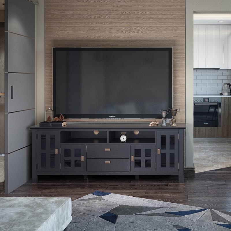 WYNDENHALL Stratford SOLID WOOD 72" Wide TV Media Stand For TVs up to 80" - Black