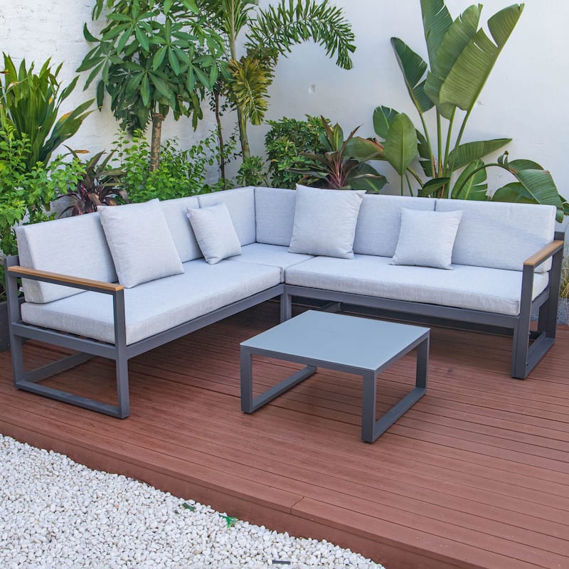 Chelsea 3-Piece Adjustable Headrest All-Weather Sectional Set in Aluminum Frame with Removable Cushion Covers for Indoor/Outdoor