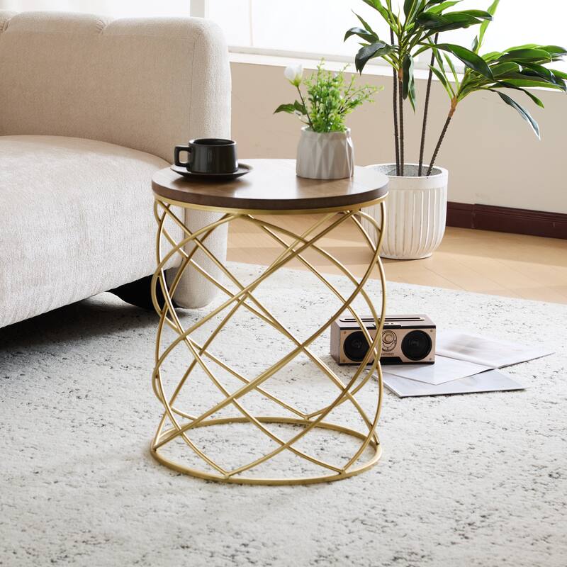 Christopher Knight Home - Elista Modern Golden Side Table with MDF Top and Interlocking Metal Frame - Gold+Natural wood