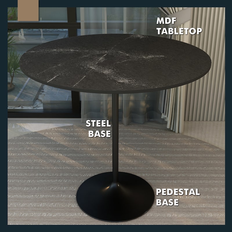 Verve 48" Round Solid Wood Tabletop Dining Table with Black Stainless Steel Base for Dining Room or Apartments