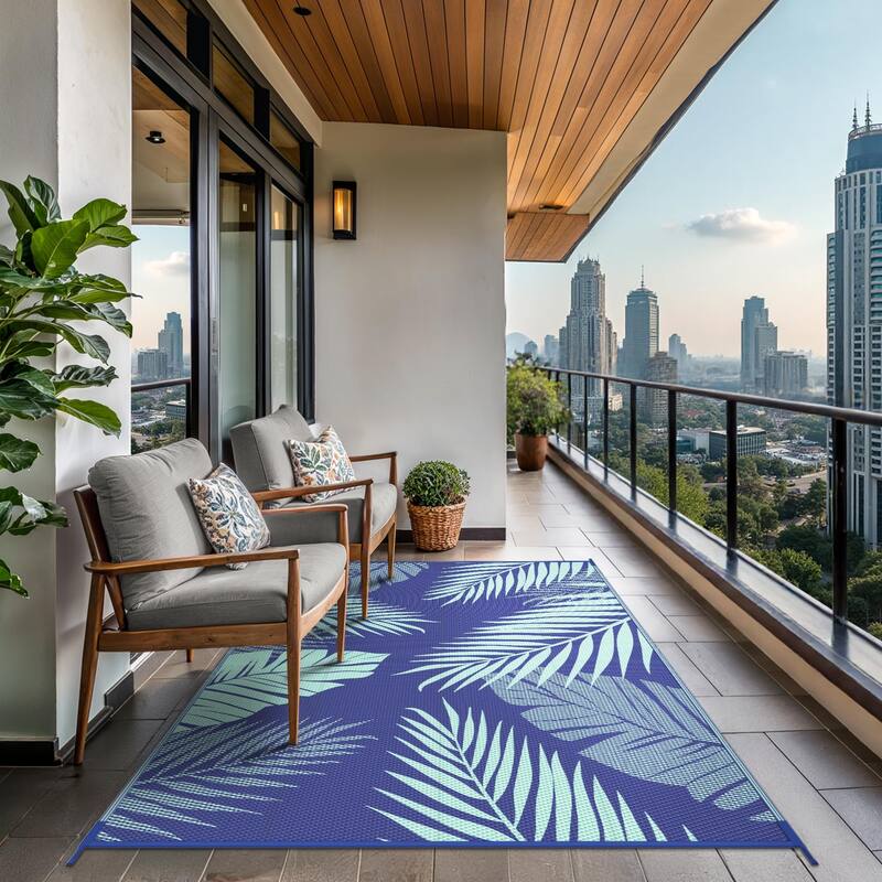 Mcow Palm Leaf Collection Reversible Woven Waterproof Outdoor Area Rug
