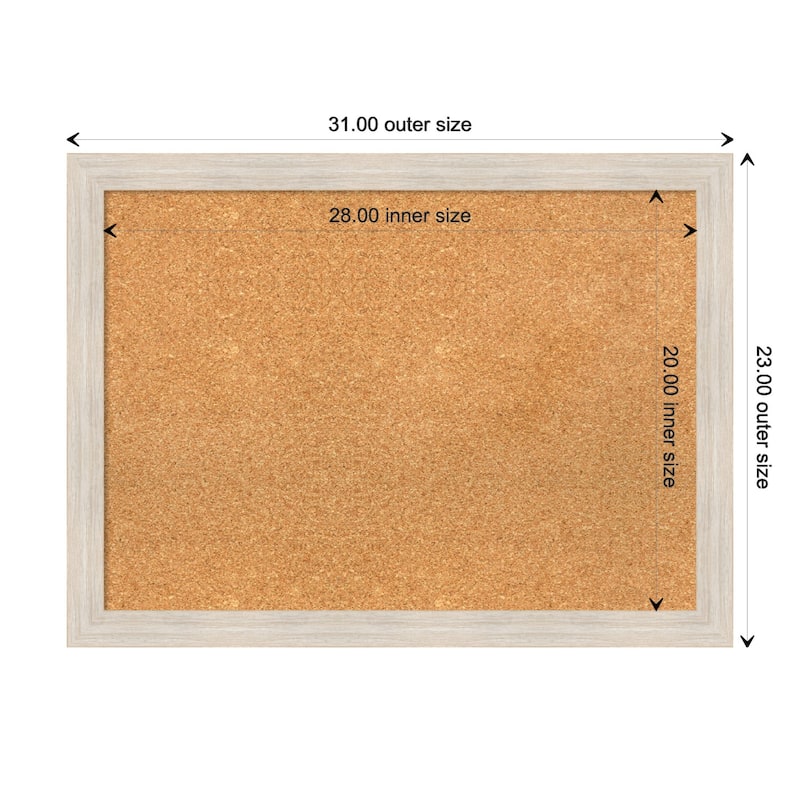 Hardwood Narrow Wood Framed Natural Corkboard Bulletin Board - Hardwood White Wash Narrow - Board Size 28x20