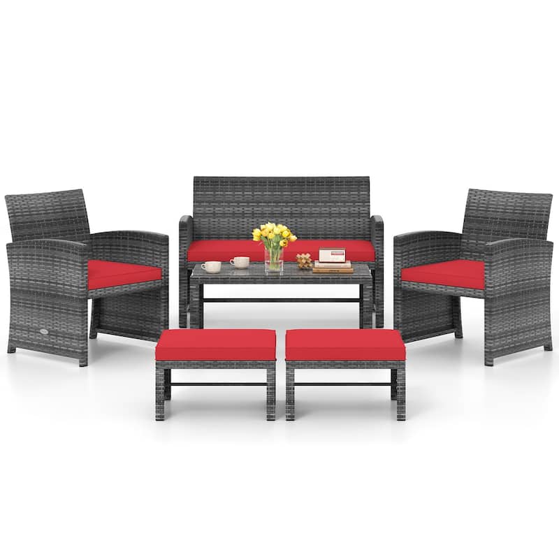 Costway 6PCS Patio Furniture Set Outdoor Sectional Conversation PE - See Details