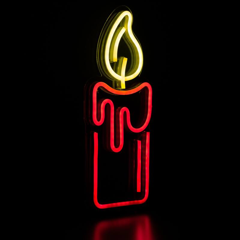 12" Red LED Lighted Neon Style Red Candle Christmas Window Silhouette