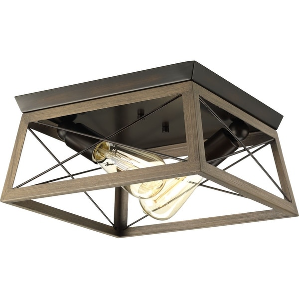 Briarwood Collection Rich Oak Flush Mount Ceiling Light - 9.120" x 15.000" x 15.000" - 9.120" x 15.000" x 15.000". Opens flyout.