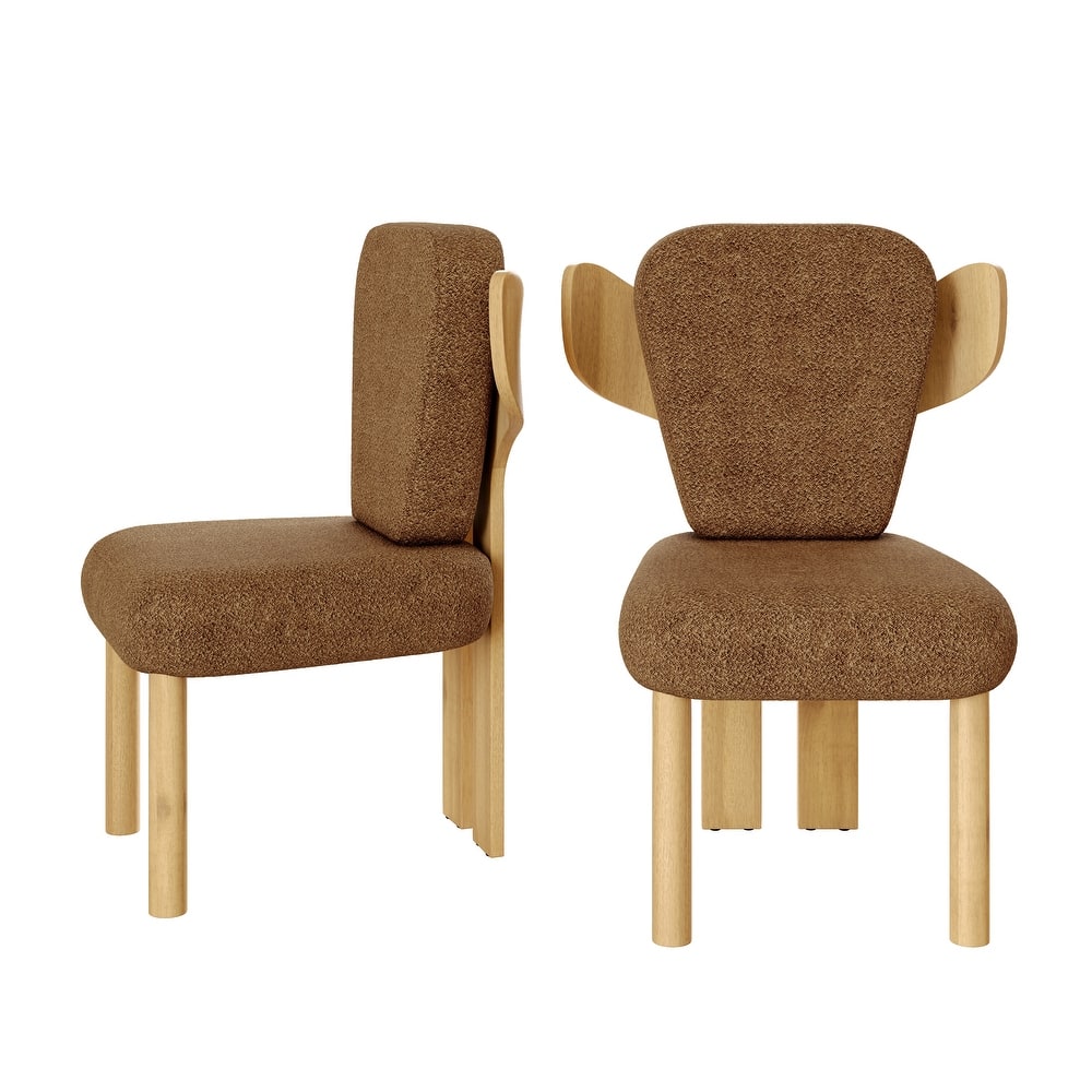 Corvus Delhi Teddy Fabric Upholstery Dining Chairs with Wood Legs (Set of 2)