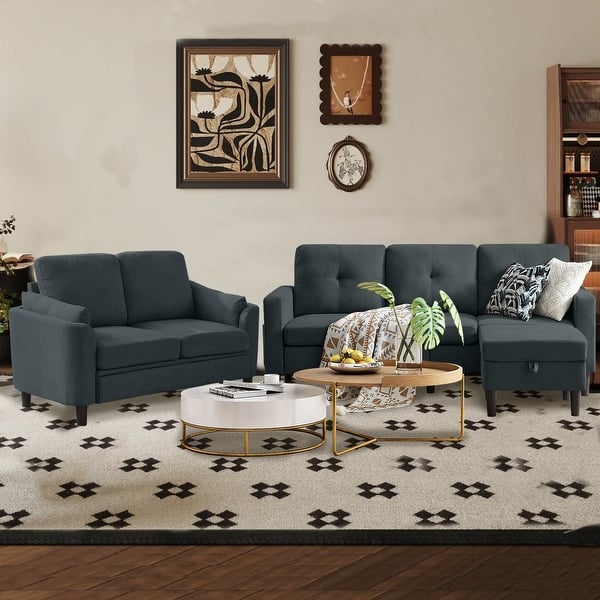 slide 2 of 5, 3 Pieces Living Room Sets Dark Grey
