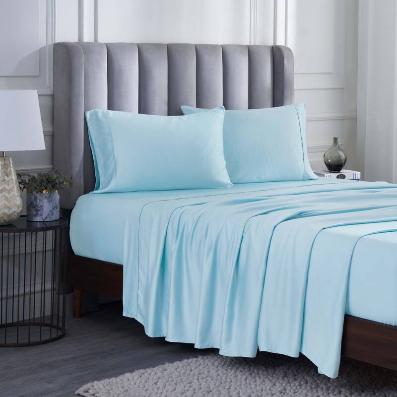 Superior Modal From Beechwood 400 Thread Count Deep Pocket Bed Sheet Set - Queen - Light Blue