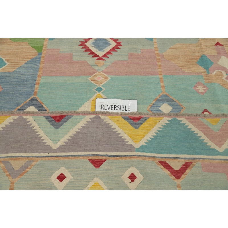 Hand Woven Oriental 100% Wool Carpet Southwestern Tribal Navy Blue & Blues Kilim Area Rug - 13' 4'' X 10' 0''