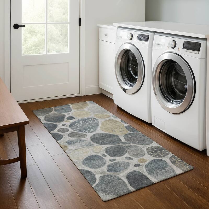 Premium Washable Super Soft Contemporary Cobble Mayfield Rug - Pewter - 2'3" x 7'6"