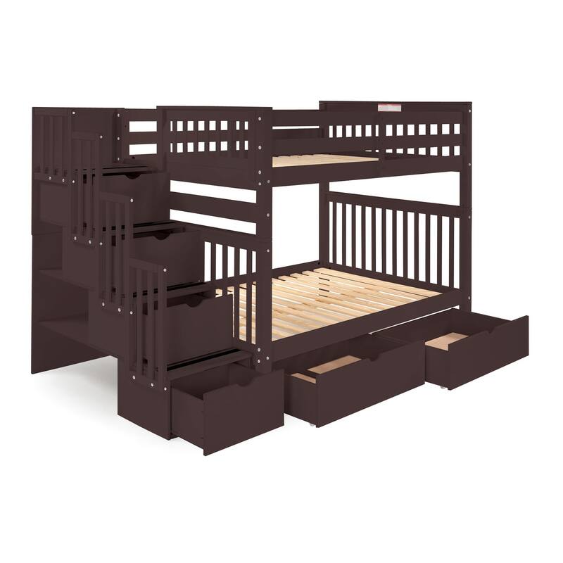 Taylor & Olive Trillium Full over Full Stairway Bunk Bed, 2 Drawers