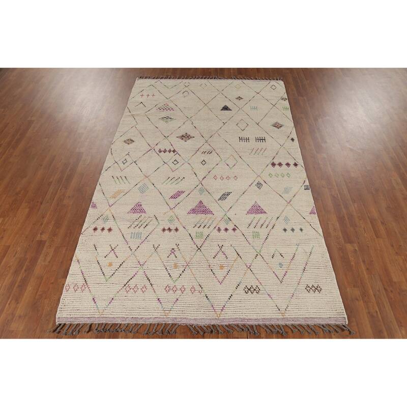Geometric Moroccan Area Rug Handmade Wool Carpet - 5'10"x 9'9"