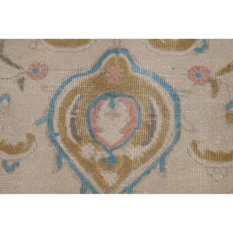Hand Knotted Oriental 100% Wool Carpet Traditional Floral Beige & Ivories Tabriz Area Rug - 11' 6'' X 9' 7''