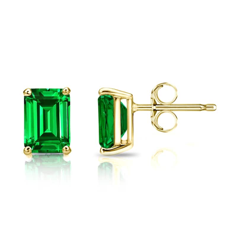Auriya 14k Gold Lab Grown Gemstone Green Emerald Stud Earrings Emerald 0.25 to 5.00 ct. tw. 4-Prong Basket Push-Back - 2.50ct tgw. - Yellow