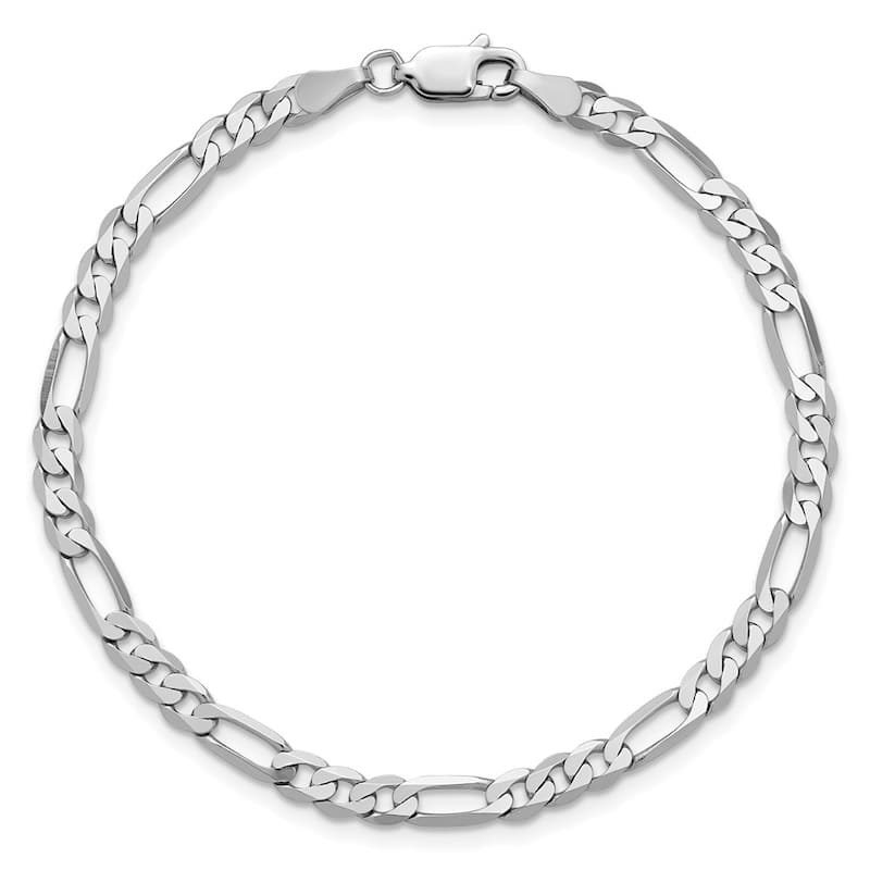 Curata 14k White Gold Solid Flat Figaro Chain Bracelet for Men - 4mm 5mm 6mm