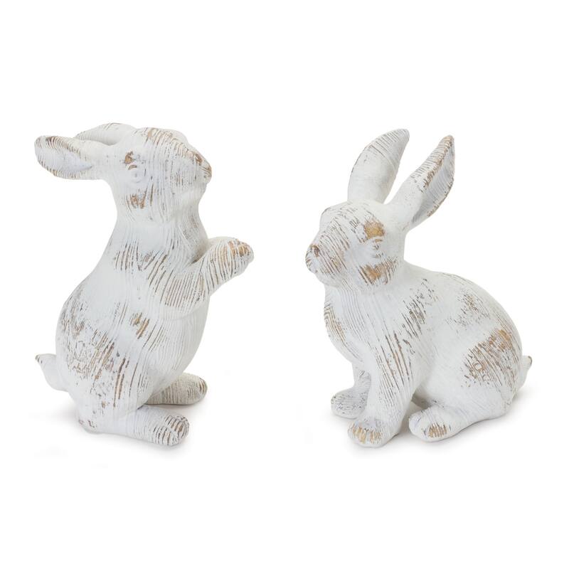 White Washed Rabbit Figurines - 6.5" - Set of 2