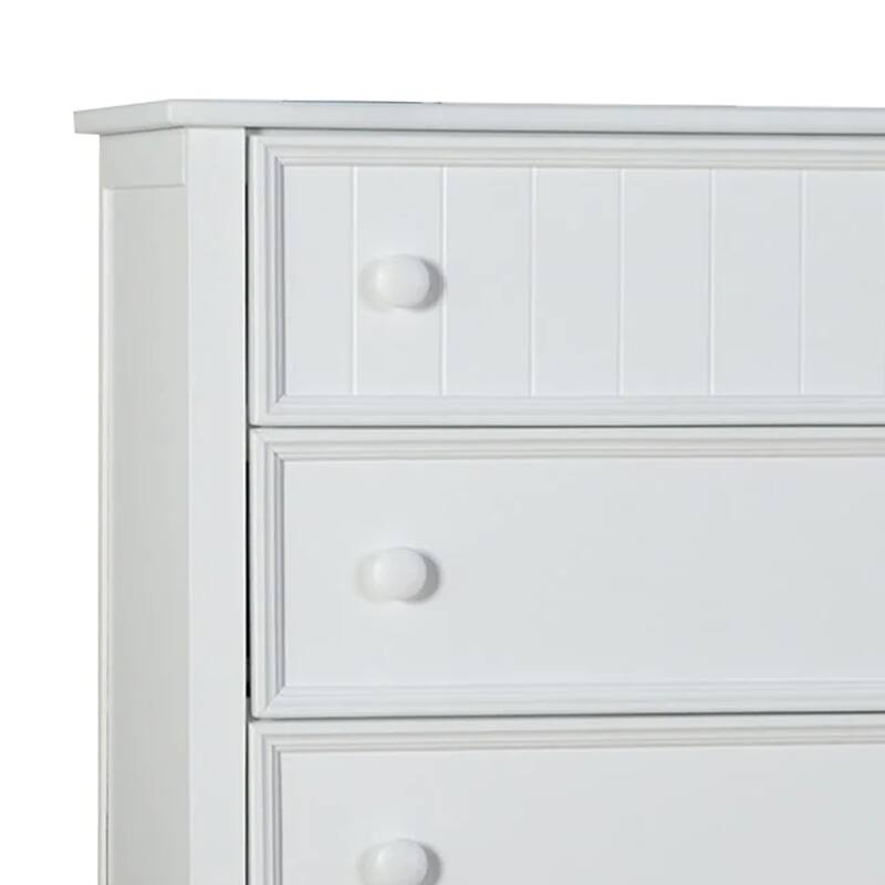 Toli Tall Dresser Chest, 5 Drawers w Round Knobs, White Solid Hardwood