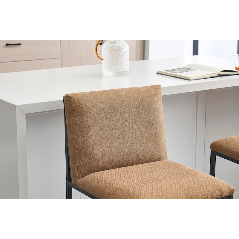 Counter Height Bar Stools Set of 2, Linen Upholstered Accent Chair, Kitchen Island Stools with Back & Footrest