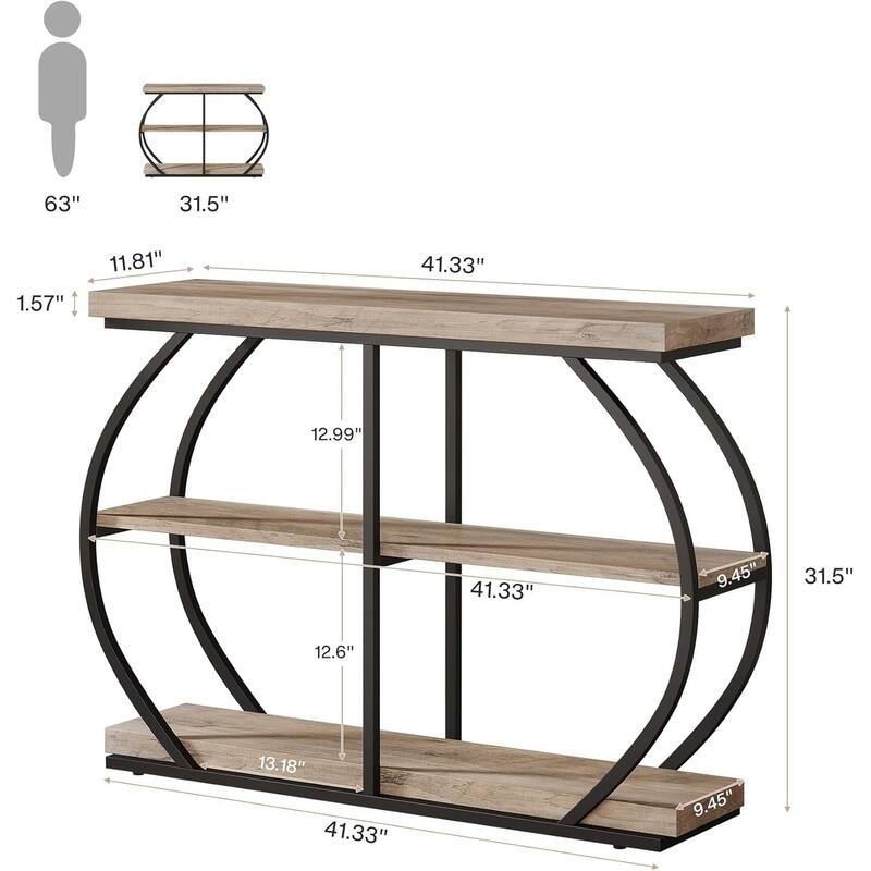 41.3" Console Table, Industrial 3-Tier Entryway Table
