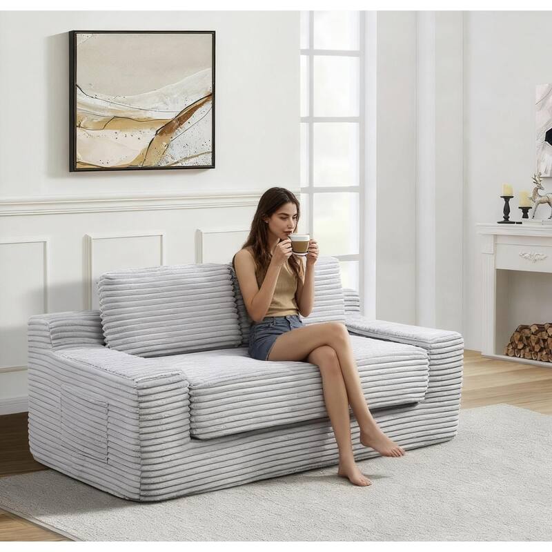 Corduroy Cloud Double Sofa, 2-in-1 Convertible Sofa Bed, Comfortable Boneless Double Sofa, Suitable for Living Room