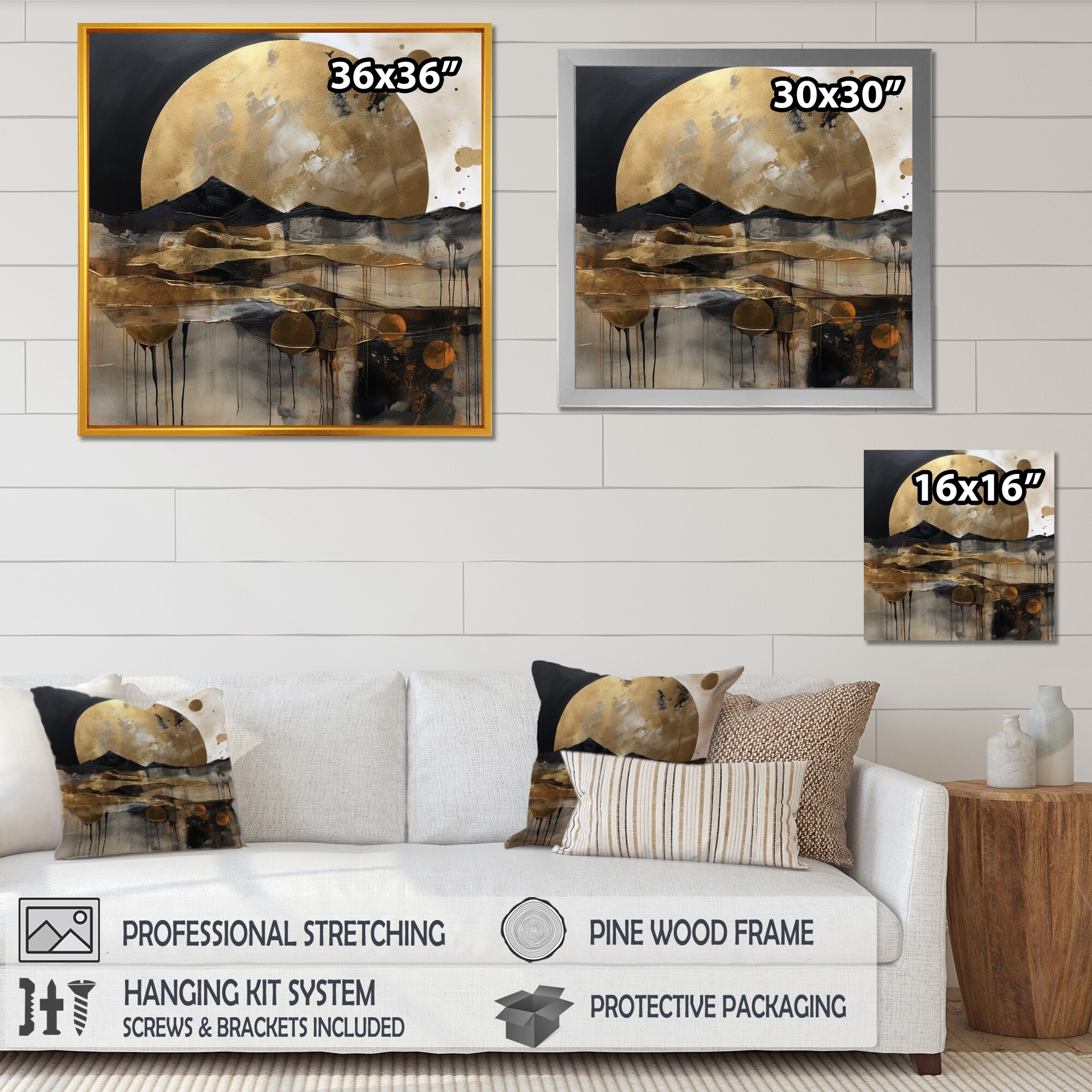 Designart "Exploring The Evolving Golden Moon Iii" Landscape Modern Framed Wall Decor - Bed Bath 