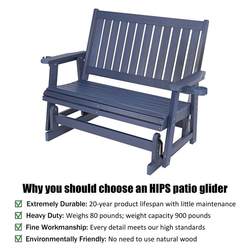 Fortune Candy HIPS Patio Glider 2-Seat with Cup Holders, Heavy Duty 900 LB, All-Weather Resistant