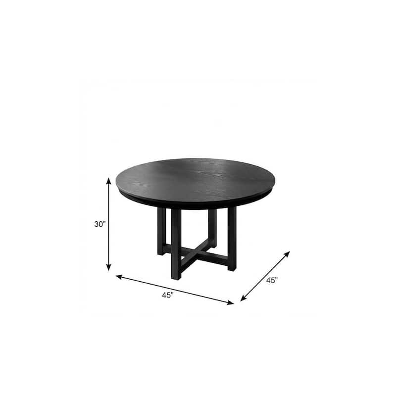 HomeRoots 45" Black Solid Wood Cross Leg Base Round Top Dining Table - 45.00 in. x 30.00 in. x 45.00 in.